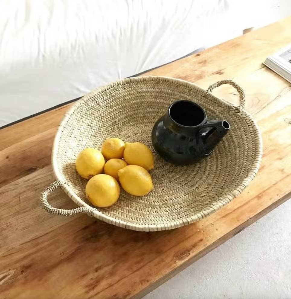 MOROCCAN WOVEN FLAT BASKET: Small
