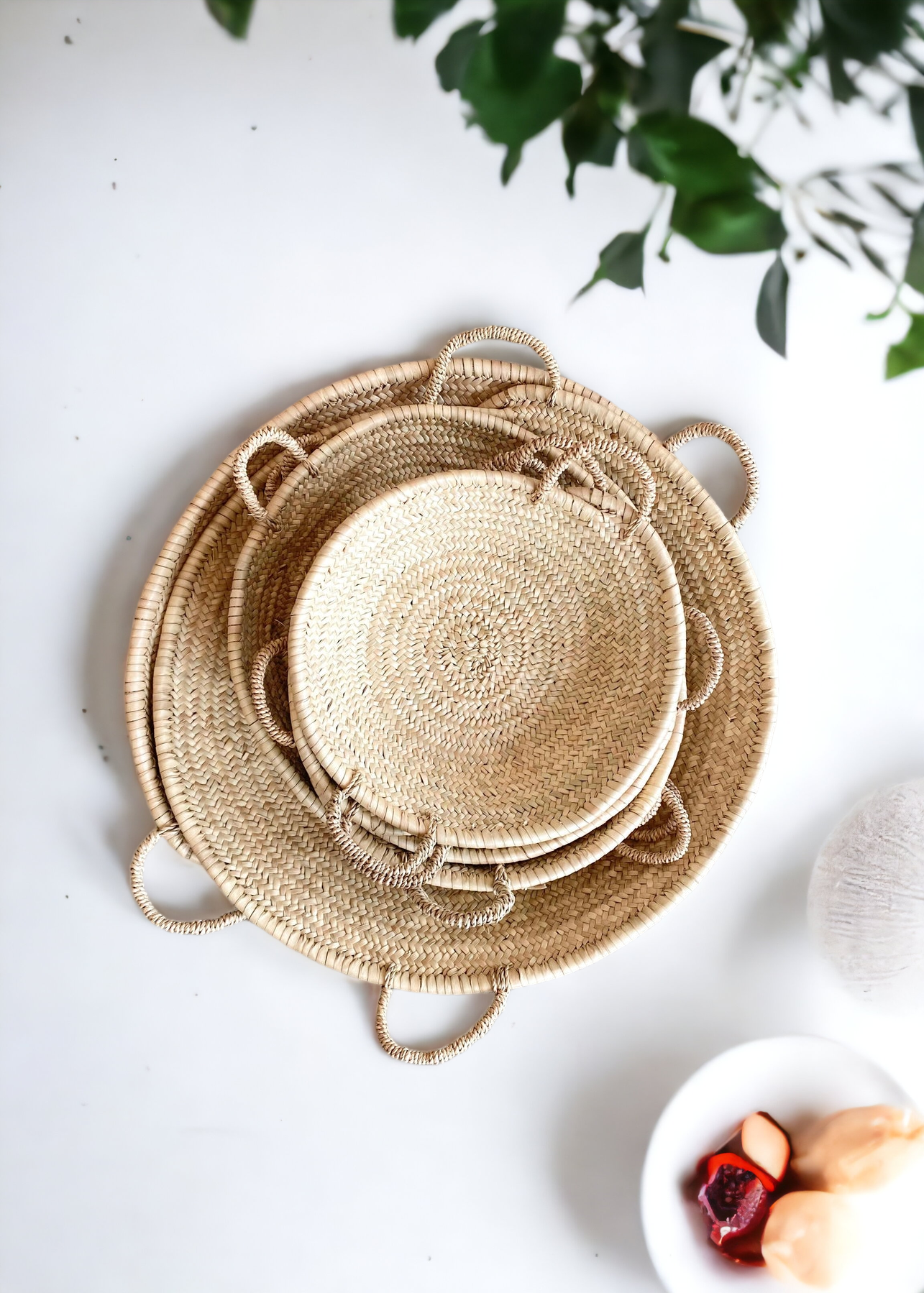 MOROCCAN WOVEN FLAT BASKET: Small
