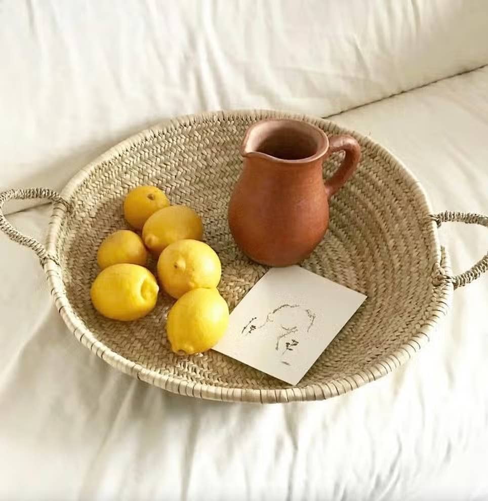 MOROCCAN WOVEN FLAT BASKET: Small